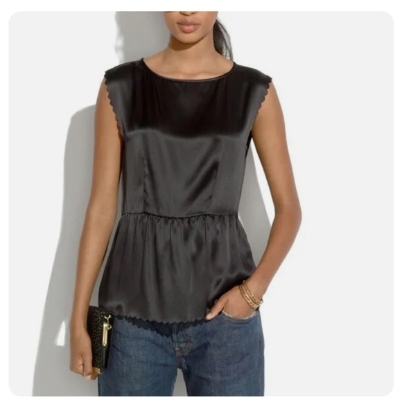 Madewell Blaco Silk Scalloped Edge Sleeveless Tank Blouse Size Large Peplum - Picture 1 of 6